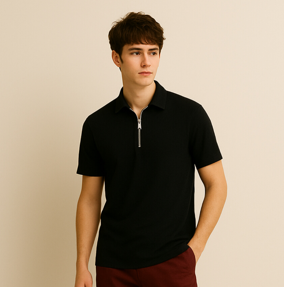 Black Graphite Line – Structured Zip Polo