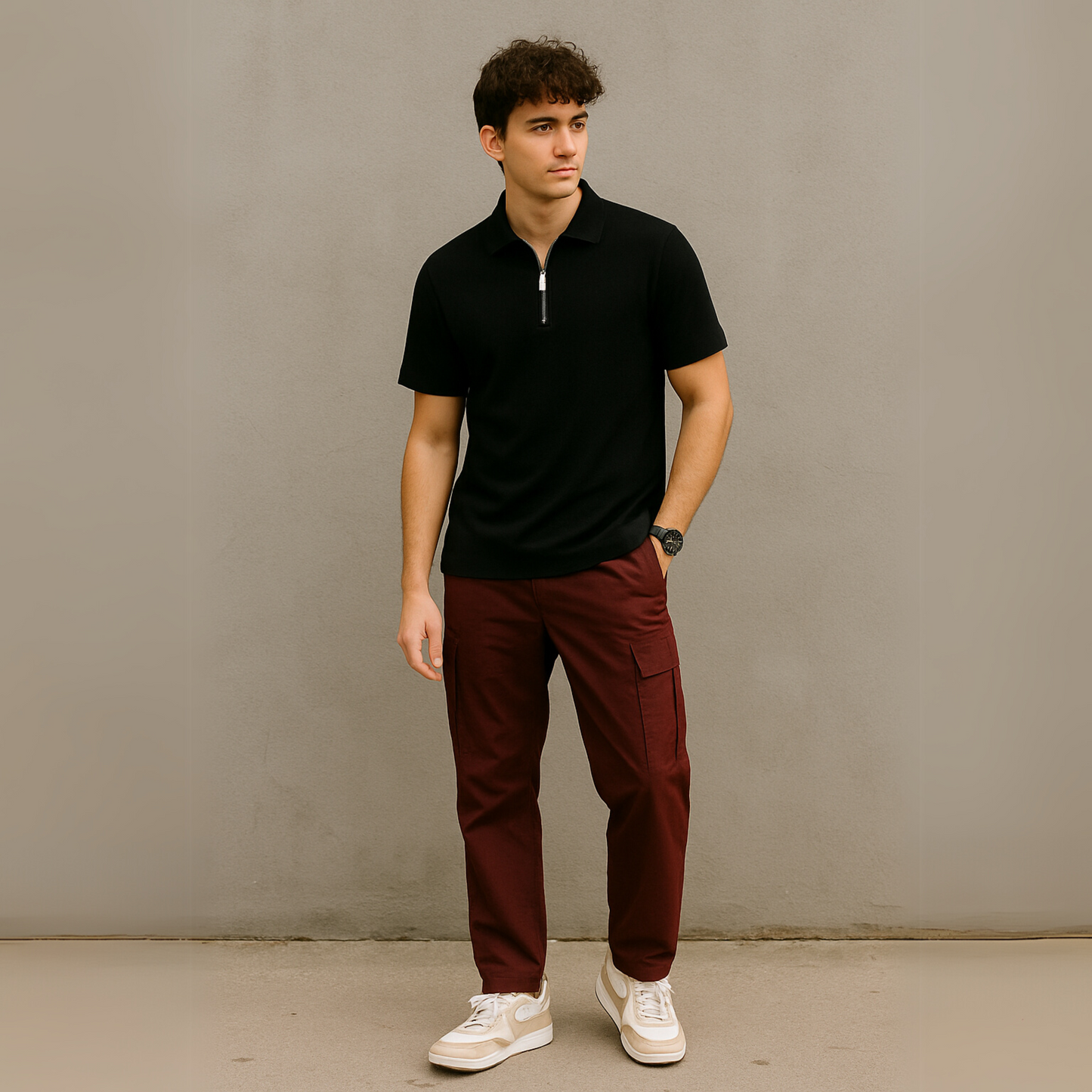 Black Graphite Line – Structured Zip Polo
