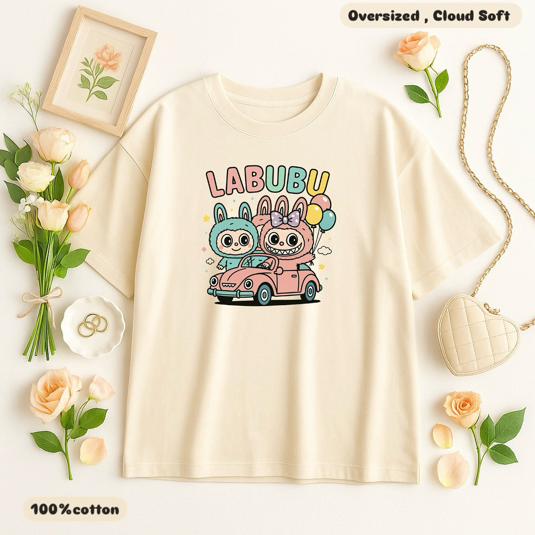 Labubu Car Ride - French terry Oversized Tee