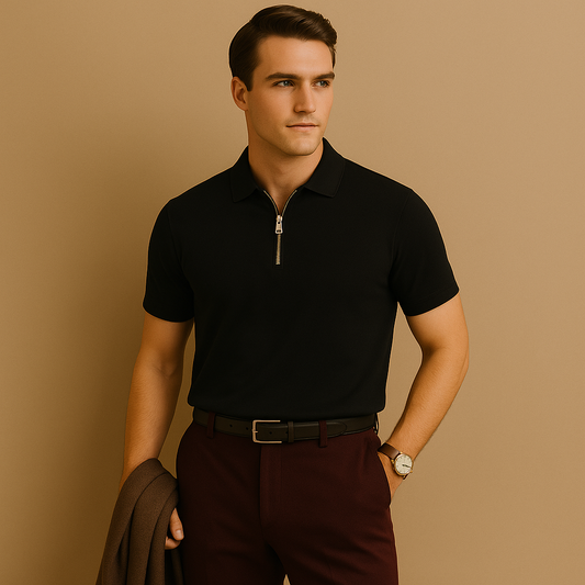 Black Graphite Line – Structured Zip Polo